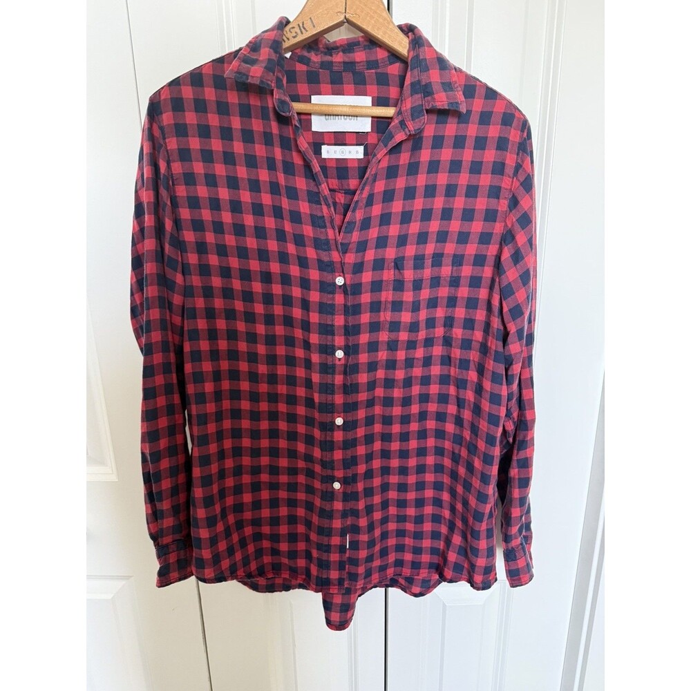 Grayson The Hero Button Up Shirt Blouse Top Womens 03 M Gingham Red Blue Lyocell
